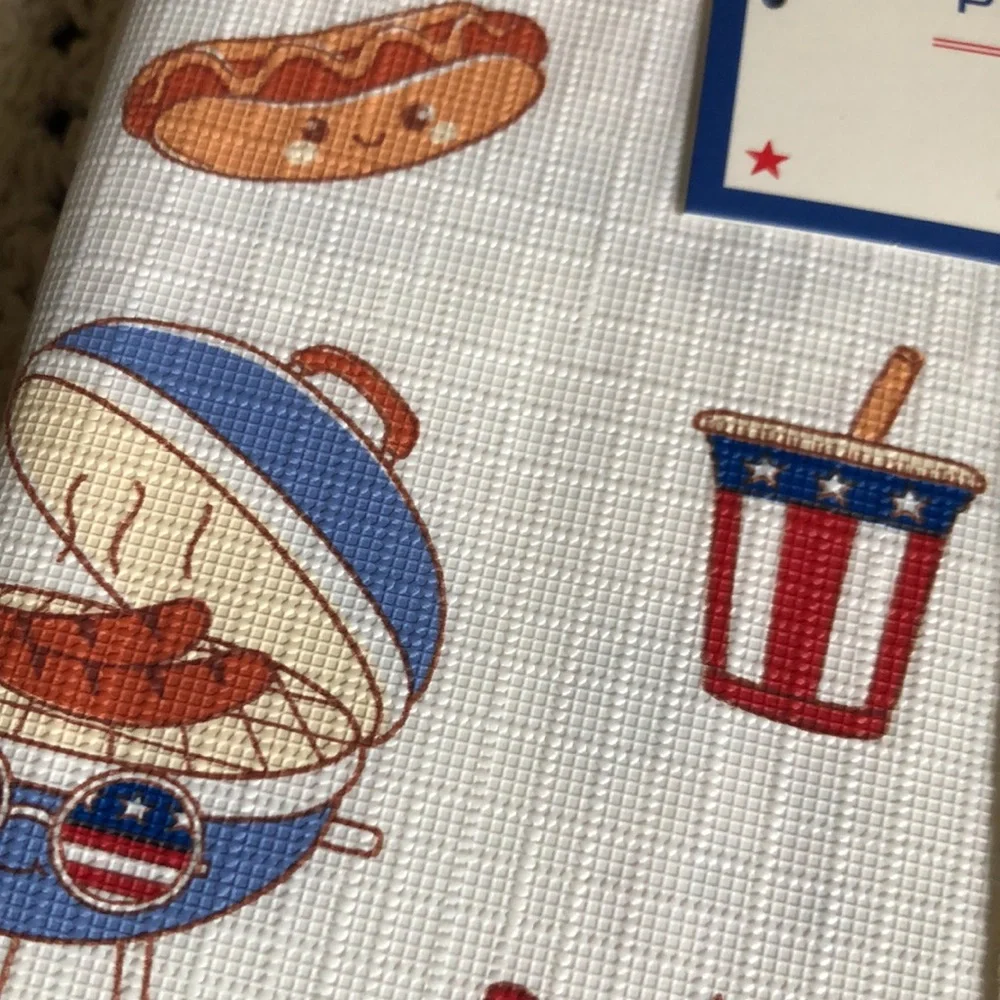 Patriotic PEVA Tablecloth - White with Red & Blue Print